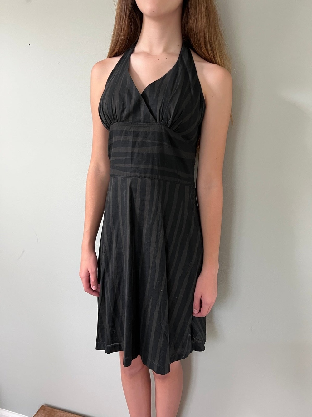 Womens Vintage 1990s Halter Style Striped Black Sun Dress | Rogan size 7 - Picture 4 of 9